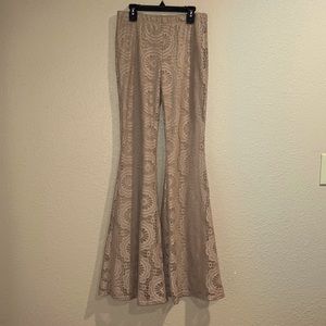 Tan Bell Bottom Flowery Pants